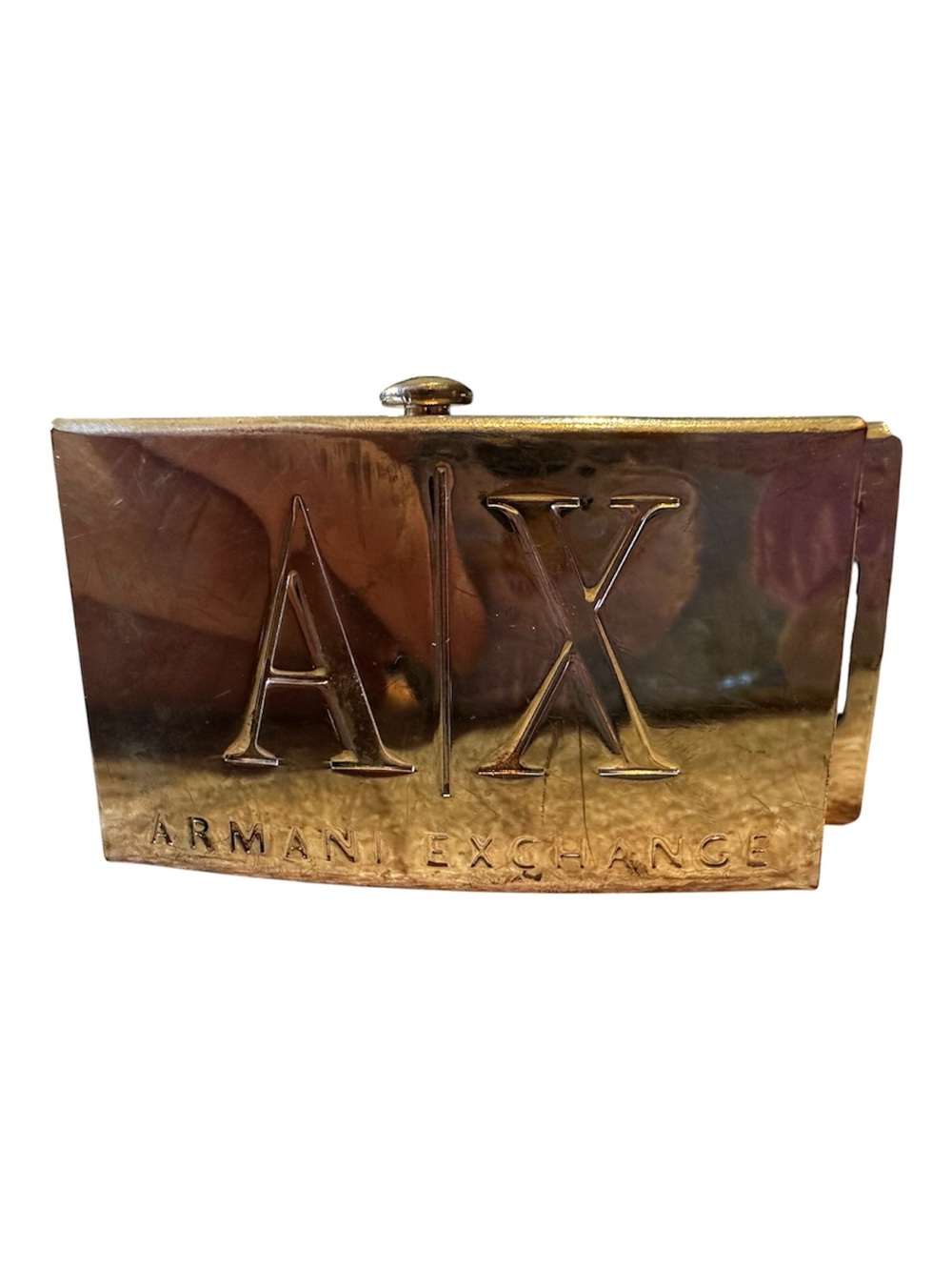 Armani Exchange Tan Canvas Belt with Black, White Stripe and Metal A|X Buckle - Picture 2 of 5